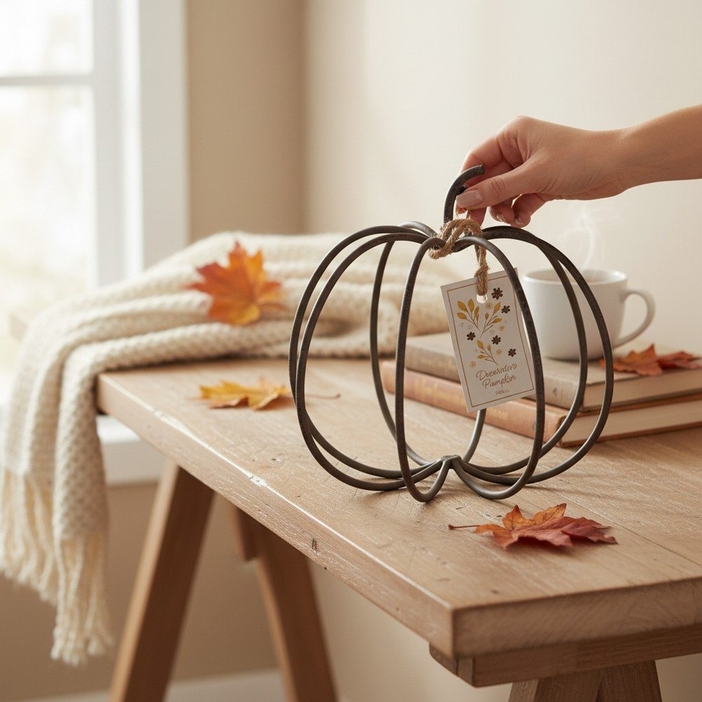Illume Decorative Pumpkin Unisex Small Bronze Brand New Rustic Metal Wire Decor